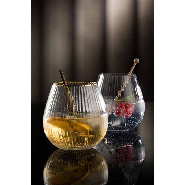 Stemless Gin Glasses 650ml with Gold Rim | Utopia Hayworth | Glamorous Cocktail Collection 2