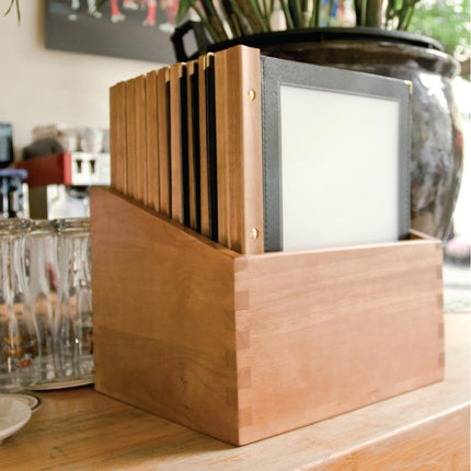 Securit A4 Menu Holders with Wooden Spine Black | Set of 20 with Wooden Box 10