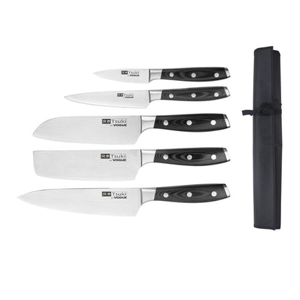 Tsuki Series 7 Japanese VG-10 Damascus Steel 5-Piece Knife Set with Sheath | Vogue