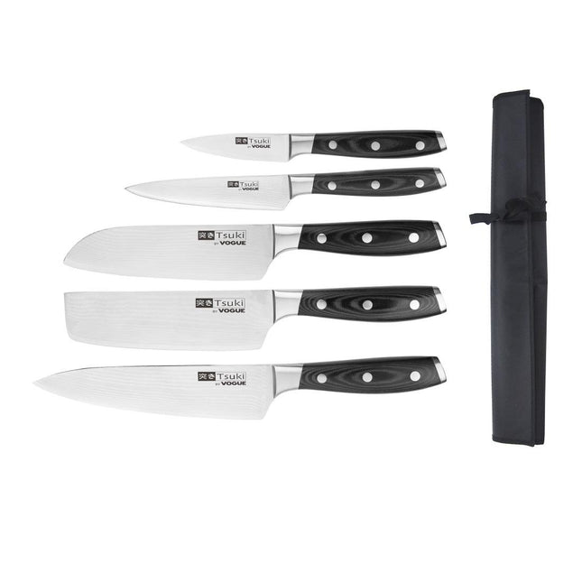 Tsuki Series 7 Japanese VG-10 Damascus Steel 5-Piece Knife Set with Sheath | Vogue