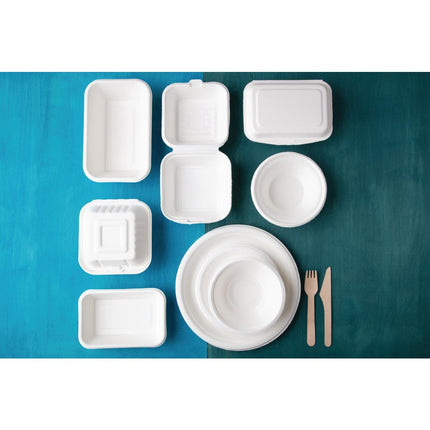 Compostable Bagasse Hamburger Boxes with Hinged Lid 152mm | Fiesta 6