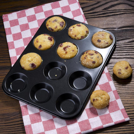 Non-Stick Carbon Steel Mini Muffin Baking Tray 12-Cup | Vogue | 14mm Depth 3