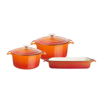 Cast Iron Cookware 3-Piece Set - Orange | Vogue