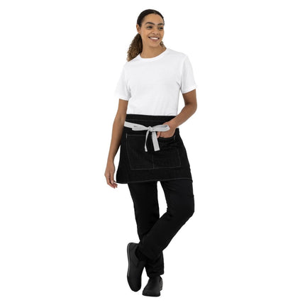 Black Denim Bistro Apron with Front Pocket | Southside | 40x76 cm