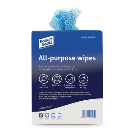 Blue Antibacterial Multipurpose Wipes on Roll 22x37cm | Jantex