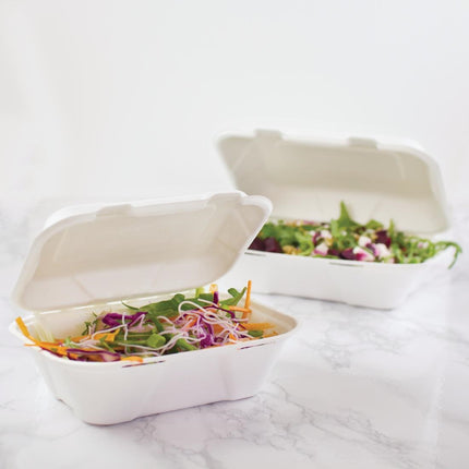 Compostable Bagasse Food Containers with Hinged Lid | Vegware | 22.8cm 9