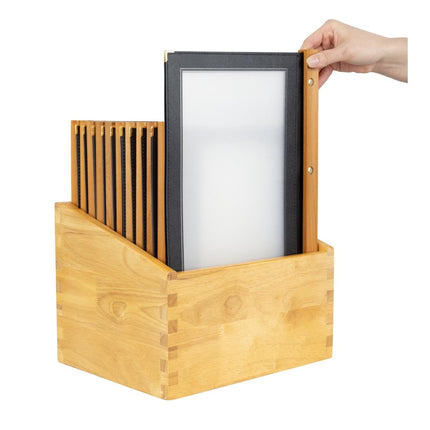 Securit A4 Menu Holders with Wooden Spine Black | Set of 20 with Wooden Box 7
