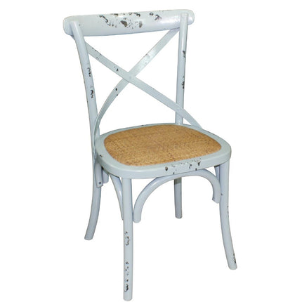 Wooden Chair with Crossed Backrest Antique Blue Wash | Bolero