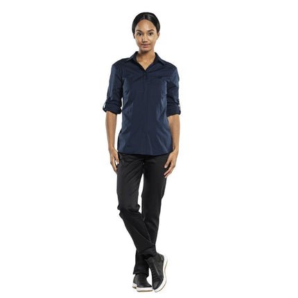 Women's Marine Blue Service Blouse with Stretch and Jersey Back | Chaud Devant | M