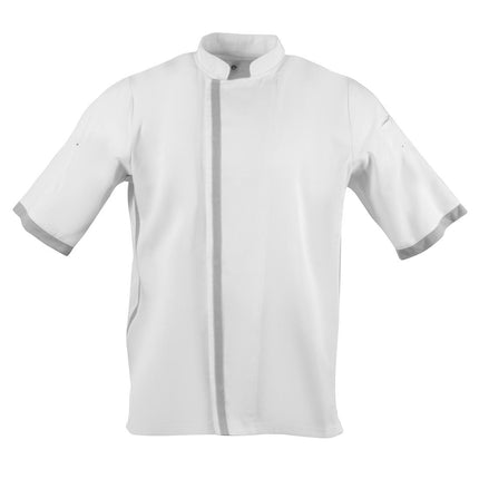 Unisex Short Sleeve Chef Jacket White Slim Fit | Southside | Size XS | Ventilated Panels, Snap Closure