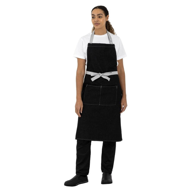 Black Denim Halter Apron with Adjustable Neck and Double Pockets | Southside | 100x70 cm