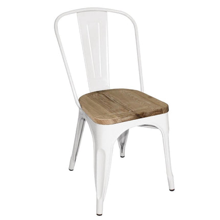 Bolero Bistro Stackable Side Chairs with Wooden Seat Cushion | White | Set of 4