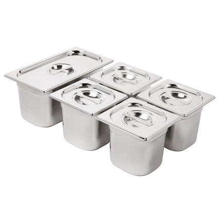 Stainless Steel Gastronorm Pan Set with Lids 1/3 & 4x 1/6 | Vogue