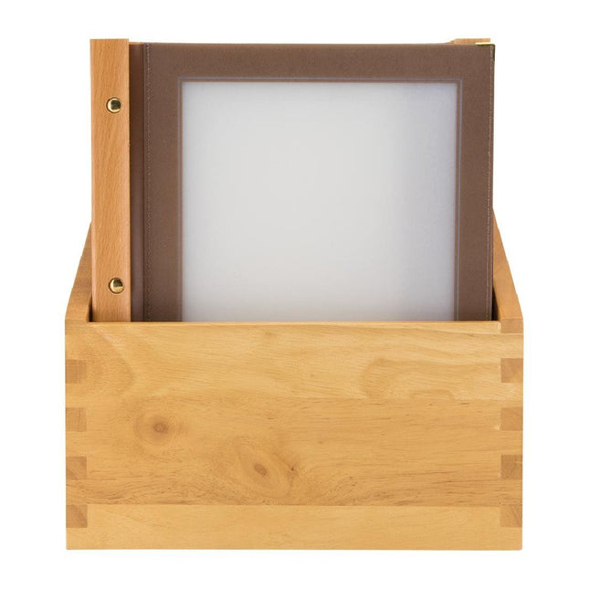 Securit A4 Menu Holders with Wooden Spine Brown | Set of 20 with Wooden Box 2