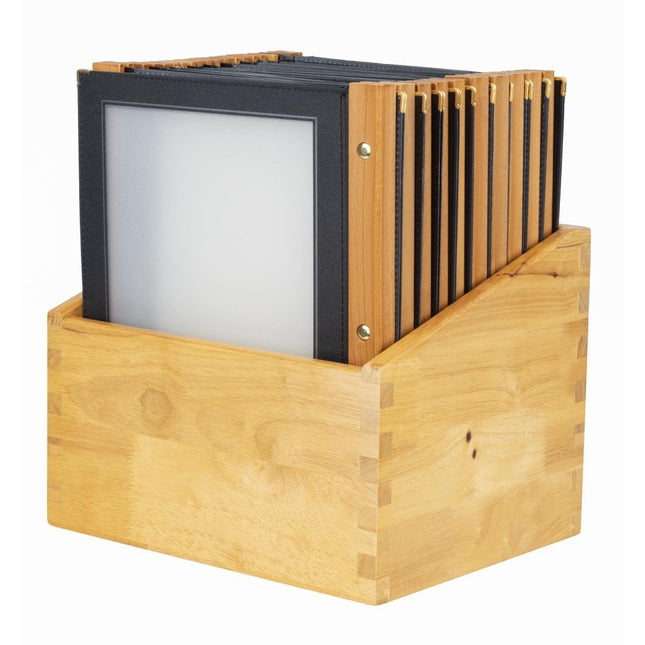 Securit A4 Menu Holders with Wooden Spine Black | Set of 20 with Wooden Box