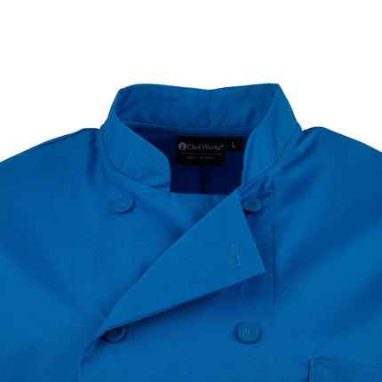 Unisex Blue Chef Jacket | Chef Works | M | Double-Breasted with 3/4 Sleeves | Polyester/Cotton Blend 7