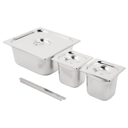 Stainless Steel Gastronorm Container Set 1/6 and 2/3 with Lids | Vogue