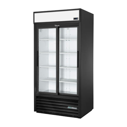 Black Upright Double Door Merchandiser Refrigerator | True GDM-33-HC-LD