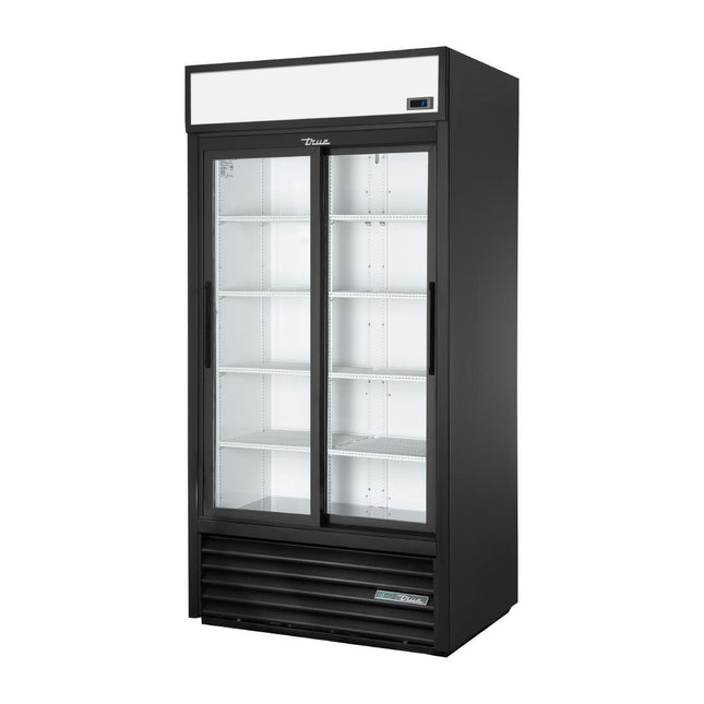 Black Upright Double Door Merchandiser Refrigerator | True GDM-33-HC-LD