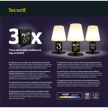 Black Wireless Table Lamp Michelle with 3 Attachable Chalkboard Labels | Securit 6