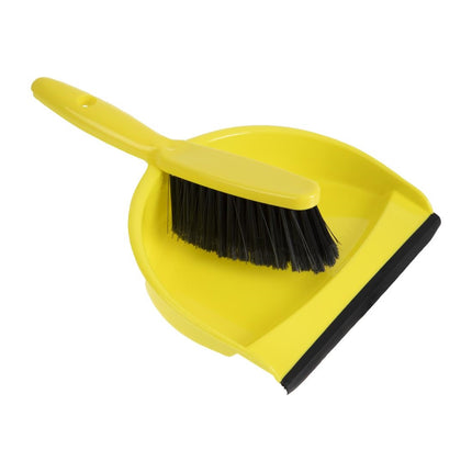 Soft Hand Broom and Dustpan Set with Rubber Edge | Jantex | Yellow | 22cm Wide