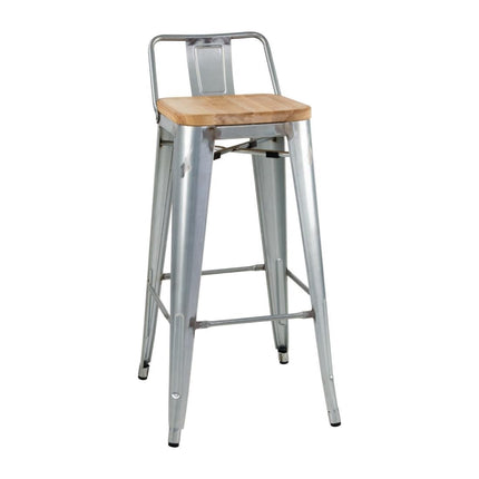 High Bar Stools with Backrest and Wooden Seat Cushion Galvanized Steel | Bolero Bistro