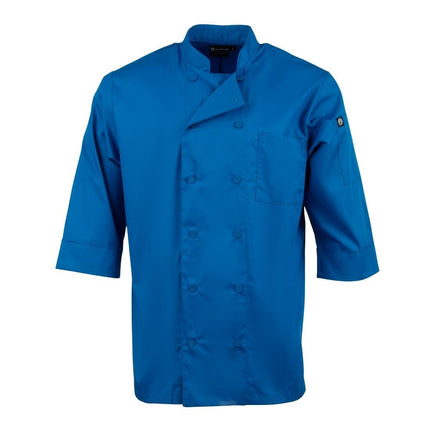 Unisex Blue Chef Jacket | Chef Works | M | Double-Breasted with 3/4 Sleeves | Polyester/Cotton Blend 8