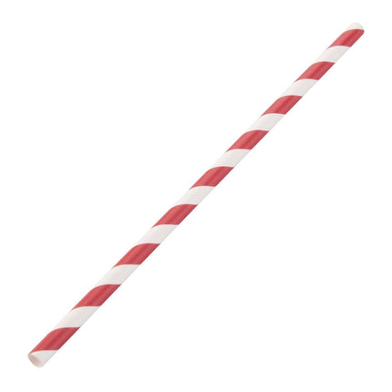 Compostable Red-White Striped Paper Straws | Fiesta | 250 Pieces