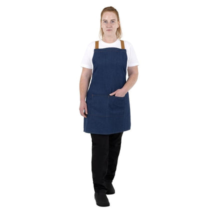 Southside Denim Blue Bistro Apron with Brown Straps 2