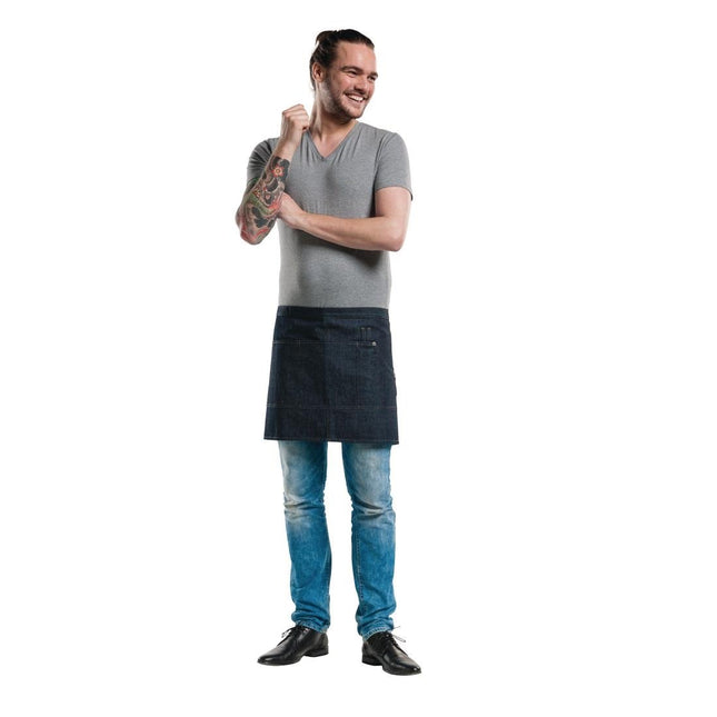 Kratek večžepni predpasnik Blue Denim | Chaud Devant | Industrijsko pralni, 3 žepi
