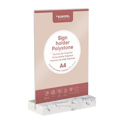 A4 Portrait Board Holder with Polystone Base White | Europel