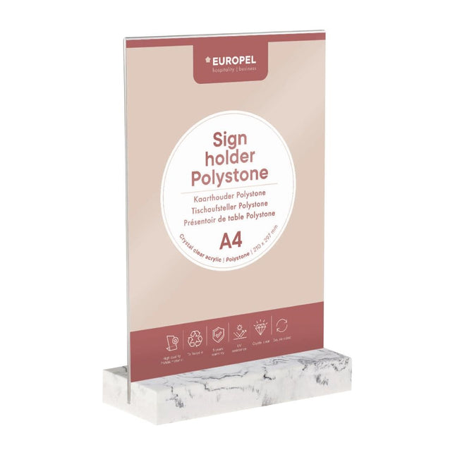 A4 Portrait Board Holder with Polystone Base White | Europel