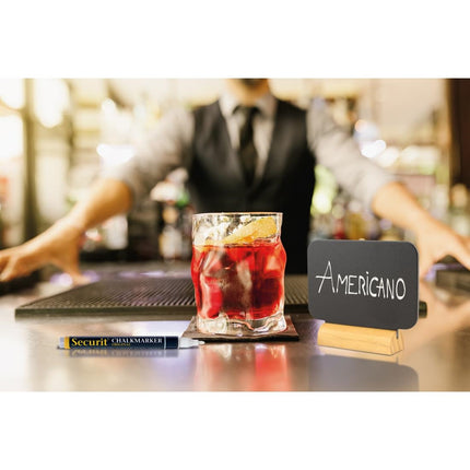 Rectangular Mini Chalkboard Labels with Chalk Marker and Wooden Base Box | Securit Silhouette 7