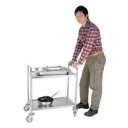 Stainless Steel 2-Tier Serving Trolley Small 82.5(h) x 71(b) cm | Vogue 2