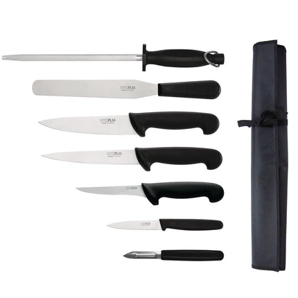 7-Piece Starter Knife Set with 20cm Chef's Knife and Roll Bag | Hygiplas