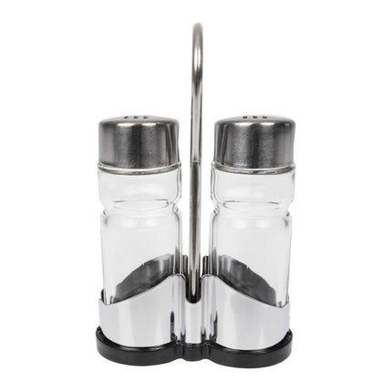 Stainless Steel Salt and Pepper Set with Holder and Glass Jars | APS