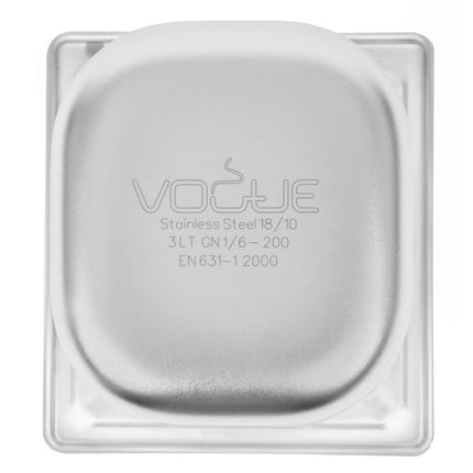 Stainless Steel GN 1/6 Container 200mm Depth | Vogue | 176x162mm 6