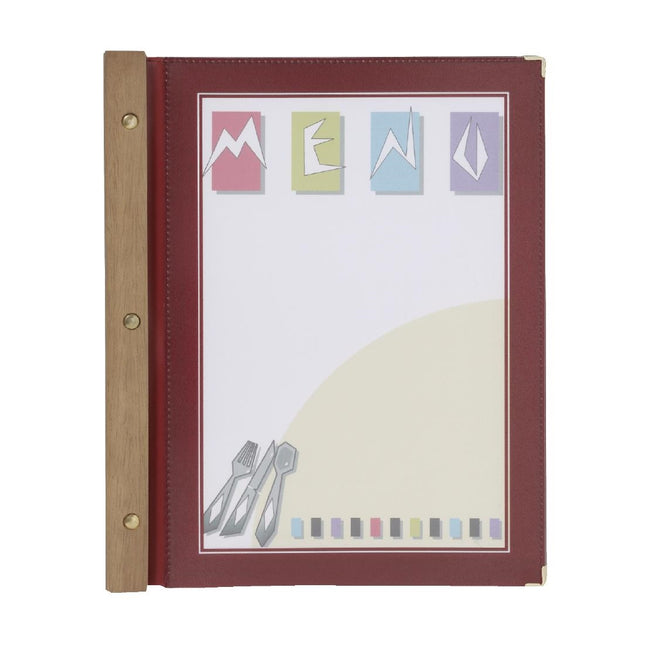 Securit Wooden A4 Menu Folder Wine Red