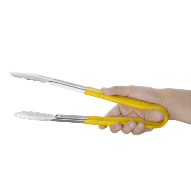 30cm Yellow Color-Coded Stainless Steel Serving Tongs | Hygiplas 2