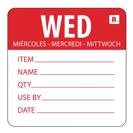 Food Storage Color-Coded Labels Wednesday | Hygiplas | 5x6 cm