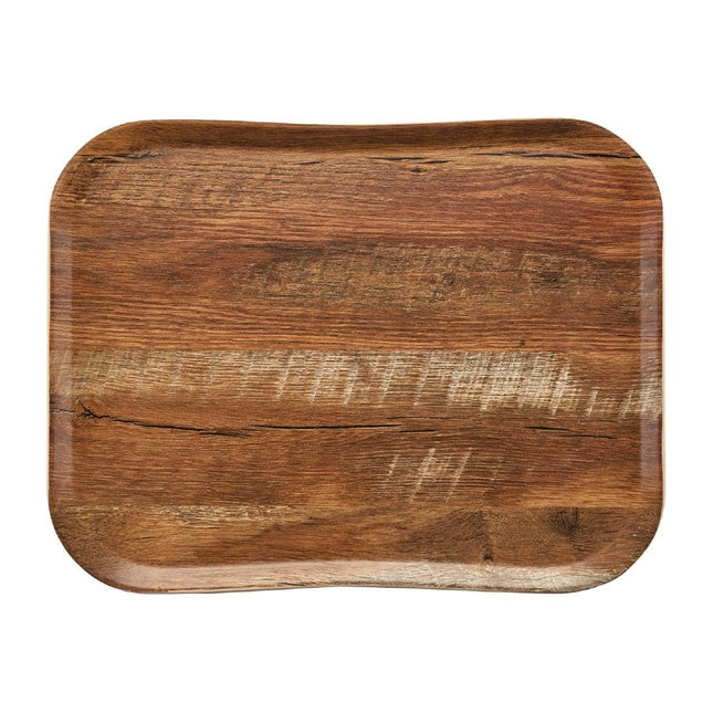 Versa Tray Brown Oak Woodgrain 360 x 460mm | Cambro | Durable Heat-Resistant Serving Tray
