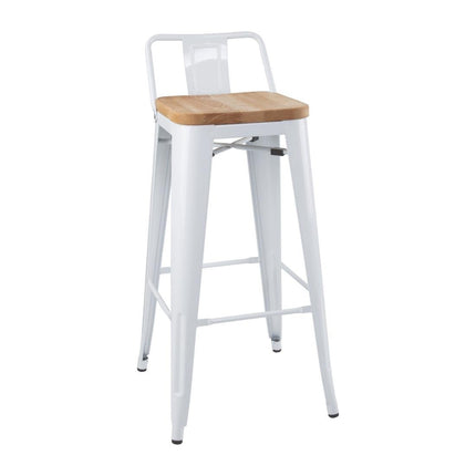 High Bar Stools with Backrest and Wooden Seat Cushion White | Bolero Bistro
