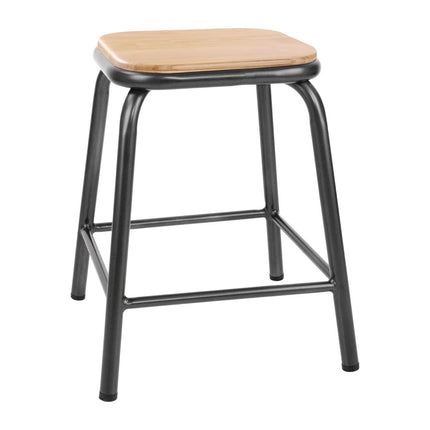 Low Stools with Wooden Seat Metallic Grey | Bolero Cantina | Set of 4