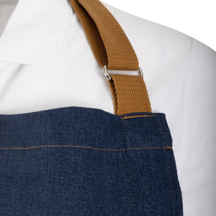 Southside Denim Blue Short Bistro Apron with Brown Straps 5