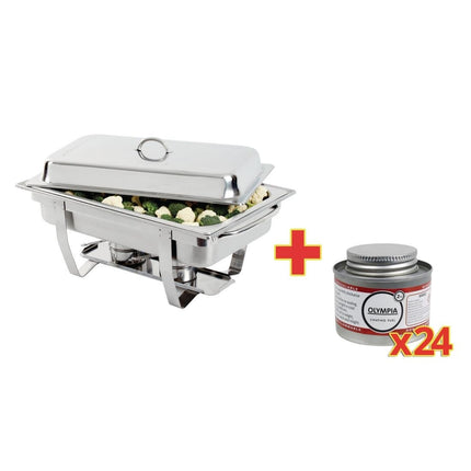 Olympia Milan Chafing Dish with 24-Pack Liquid Gel Fuel