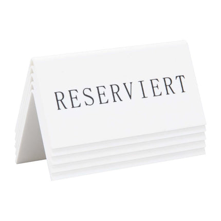 Reserved Table Stand White Acrylic Black Text German | Securit | Pack of 5 2