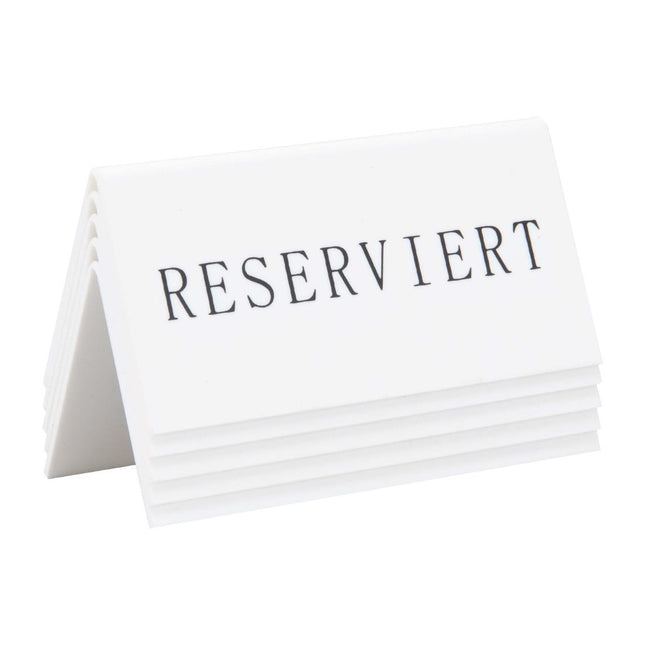 Reserved Table Stand White Acrylic Black Text German | Securit | Pack of 5 2
