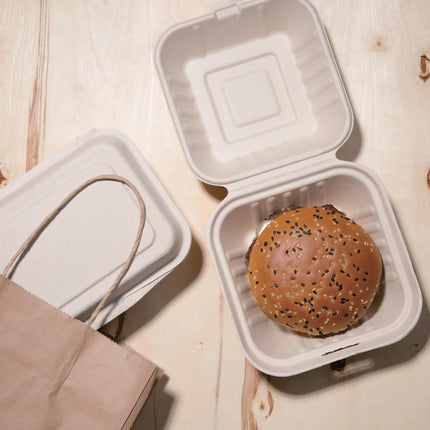 Compostable Bagasse Hamburger Boxes 152mm | Fiesta 4