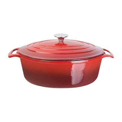 Oval Induction Cast Iron Casserole Red 6L | Vogue 7