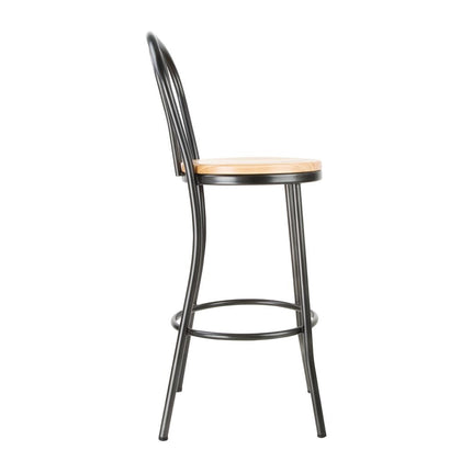 Bolero Clarisse High Stool | Metallic Grey Frame | Rustic Wooden Seat Cushion 2